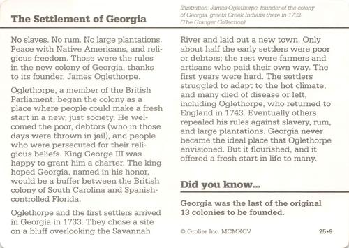 1994-01 Grolier Story of America #25.9 The Settlement of Georgia Back