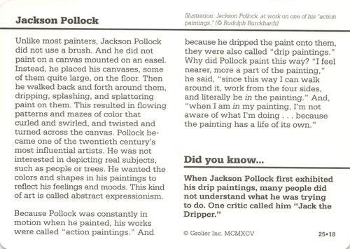 1994-01 Grolier Story of America Cards #25.18 Jackson Pollock Back