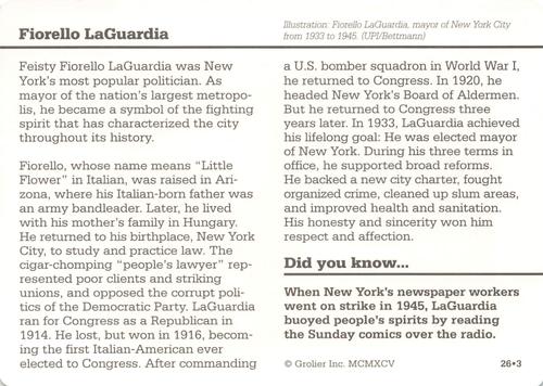 1994-01 Grolier Story of America Cards #26.3 Fiorello LaGuardia Back