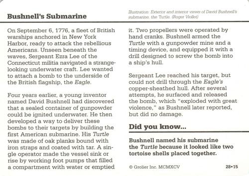 1994-01 Grolier Story of America Cards #28.15 Bushnell's Submarine Back