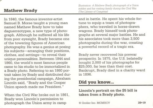 1994-01 Grolier Story of America #28.19 Mathew Brady Back