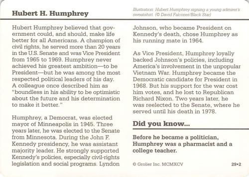 1994-01 Grolier Story of America Cards #29.2 Hubert H. Humphrey Back