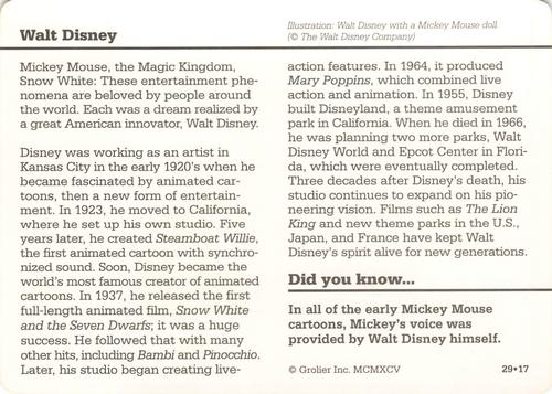 1994-01 Grolier Story of America Cards #29.17 Walt Disney Back