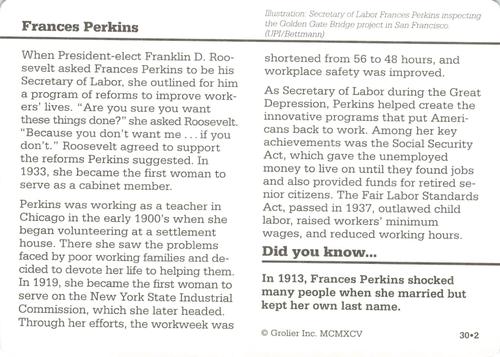 1994-01 Grolier Story of America #30.2 Frances Perkins Back