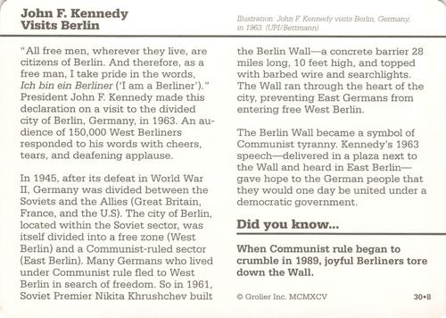 1994-01 Grolier Story of America Cards #30.8 John F. Kennedy Visits Berlin Back