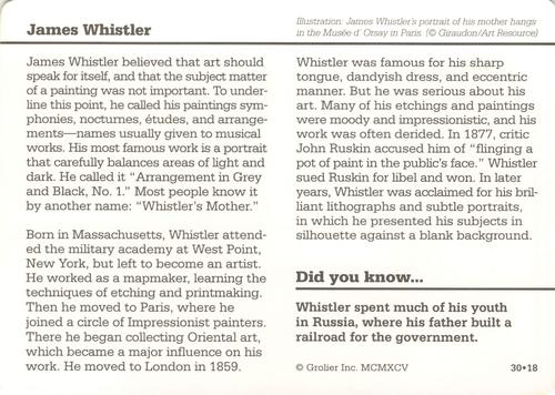 1994-01 Grolier Story of America Cards #30.18 James Whistler Back