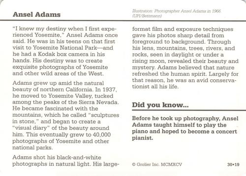 1994-01 Grolier Story of America Cards #30.19 Ansel Adams Back