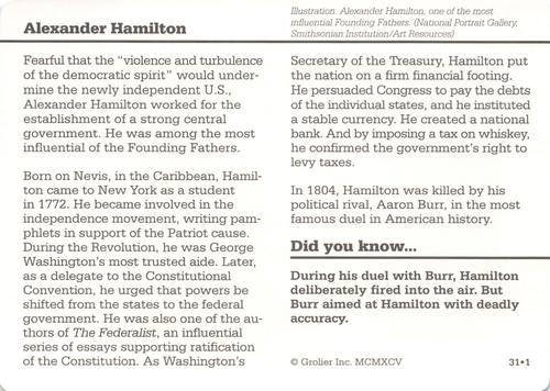 1994-01 Grolier Story of America #31.1 Alexander Hamilton Back