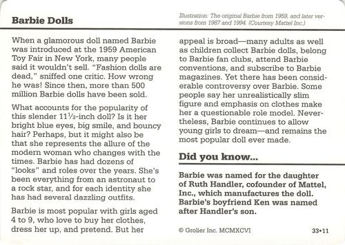 1994-01 Grolier Story of America #33.11 Barbie Dolls Back