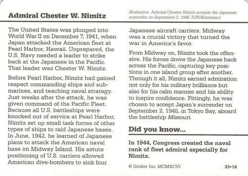 1994-01 Grolier Story of America #33.14 Admiral Chester W. Nimitz Back