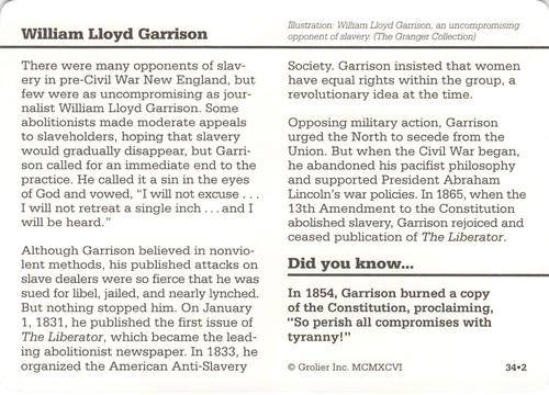 1994-01 Grolier Story of America #34.2 William Lloyd Garrison Back