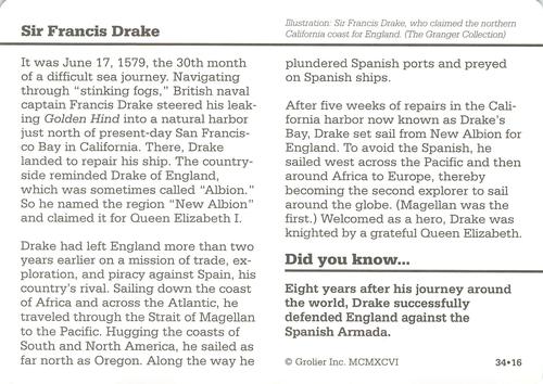1994-01 Grolier Story of America #34.16 Sir Francis Drake Back