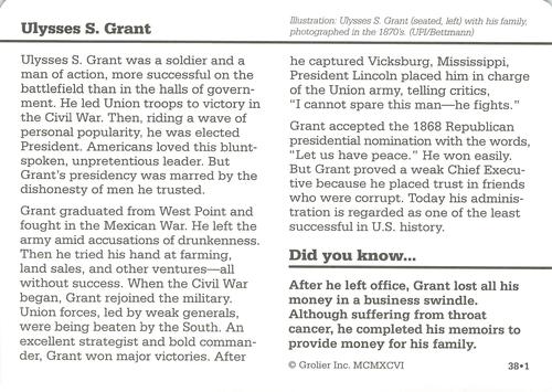 1994-01 Grolier Story of America #38.1 Ulysses S. Grant Back