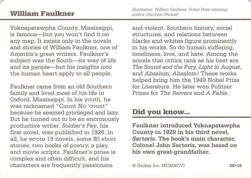 1994-01 Grolier Story of America #38.18 William Faulkner Back