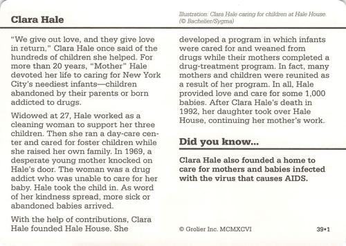 1994-01 Grolier Story of America #39.1 Clara Hale Back
