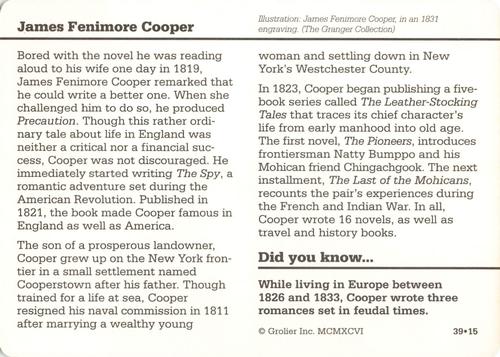1994-01 Grolier Story of America #39.15 James Fenimore Cooper Back