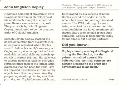 1994-01 Grolier Story of America Cards #39.18 John Singleton Copley Back