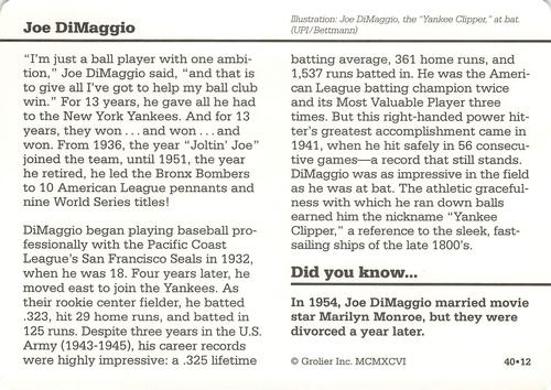 1994-01 Grolier Story of America #40.12 Joe DiMaggio Back