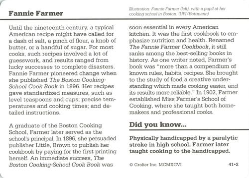 1994-01 Grolier Story of America #41.2 Fannie Farmer Back