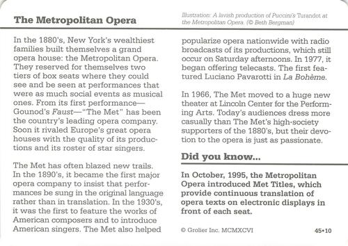 1994-01 Grolier Story of America #45.10 The Metropolitan Opera Back