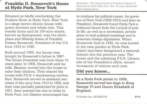 1994-01 Grolier Story of America #47.6 Franklin D. Roosevelt's Home at Hyde Park, New York Back