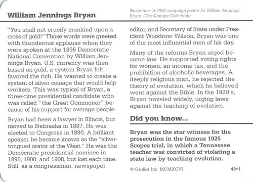 1994-01 Grolier Story of America #48.1 William Jennings Bryan Back