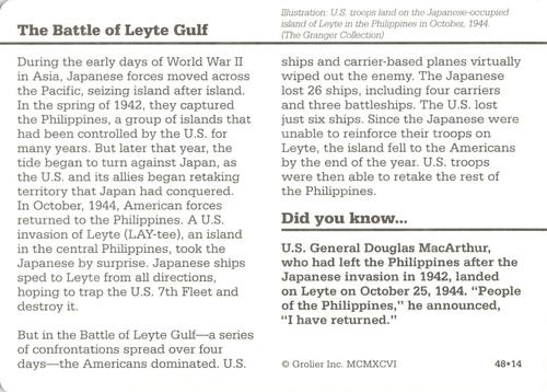 1994-01 Grolier Story of America #48.14 The Battle of Leyte Gulf Back