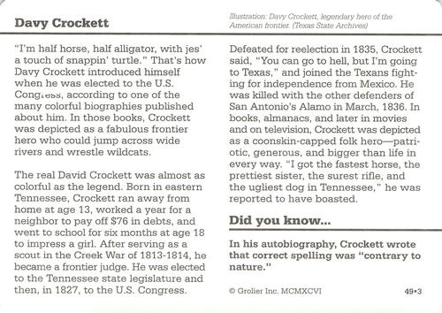1994-01 Grolier Story of America #49.3 Davy Crockett Back