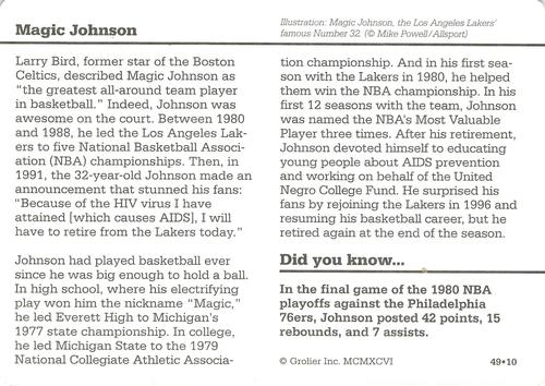 1994-01 Grolier Story of America #49.10 Magic Johnson Back