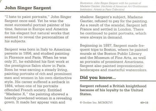 1994-01 Grolier Story of America #49.19 John Singer Sargent Back