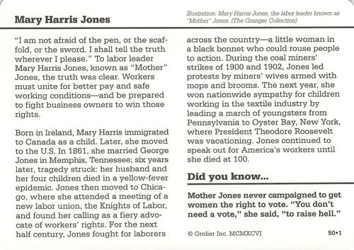 1994-01 Grolier Story of America Cards #50.1 Mary Harris Jones Back