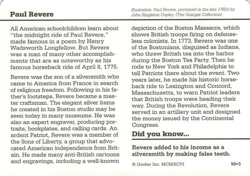 1994-01 Grolier Story of America #50.3 Paul Revere Back