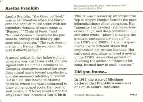 1994-01 Grolier Story of America #50.18 Aretha Franklin Back