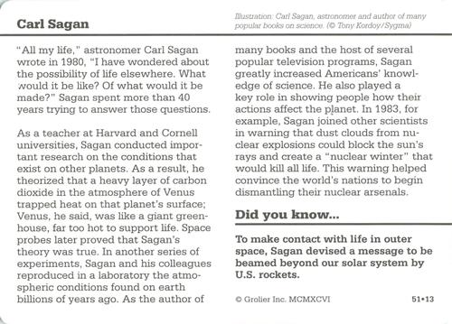 1994-01 Grolier Story of America Cards #51.13 Carl Sagan Back