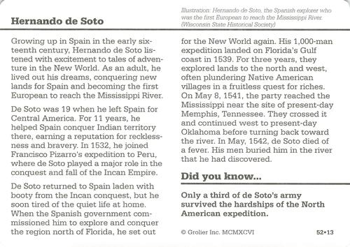 1994-01 Grolier Story of America Cards #52.13 Hernando de Soto Back