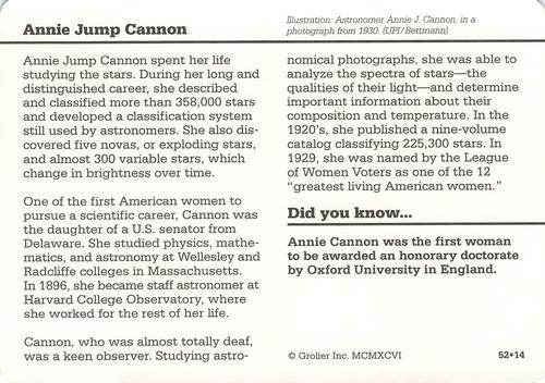 1994-01 Grolier Story of America Cards #52.14 Annie Jump Cannon Back