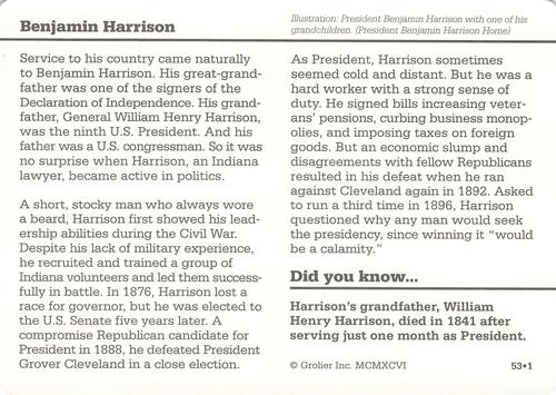 1994-01 Grolier Story of America Cards #53.1 Benjamin Harrison Back