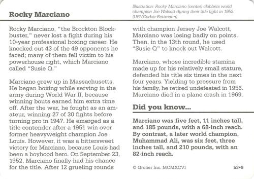 1994-01 Grolier Story of America #53.9 Rocky Marciano Back