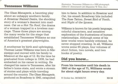 1994-01 Grolier Story of America #53.16 Tennessee Williams Back