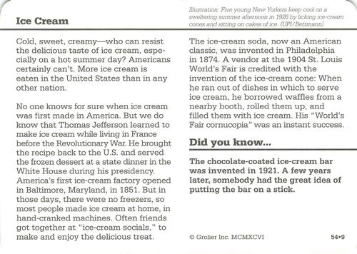 1994-01 Grolier Story of America #54.9 Ice Cream Back