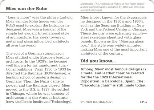 1994-01 Grolier Story of America #54.17 Mies van der Rohe Back