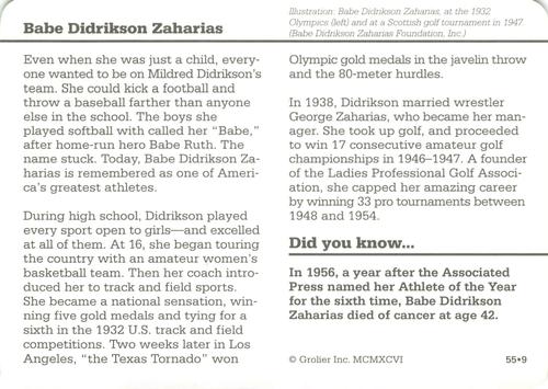 1994-01 Grolier Story of America #55.9a Babe Didrikson Zaharias Back
