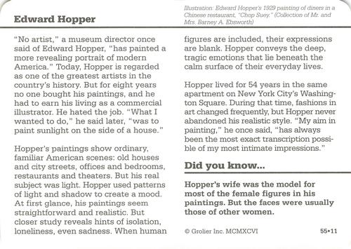 1994-01 Grolier Story of America #55.11 Edward Hopper Back