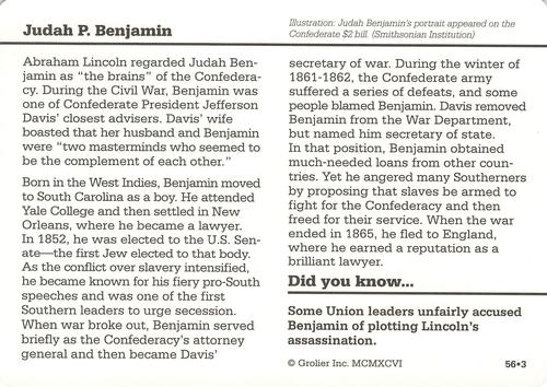 1994-01 Grolier Story of America #56.3 Judah P. Benjamin Back