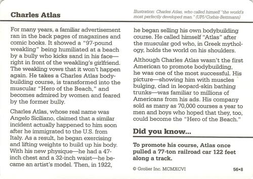 1994-01 Grolier Story of America Cards #56.8 Charles Atlas Back