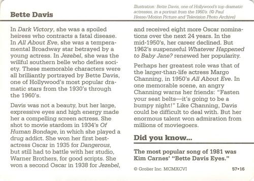 1994-01 Grolier Story of America #57.16 Bette Davis Back