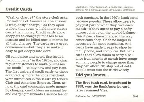 1994-01 Grolier Story of America #59.8 Credit Cards Back
