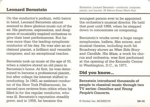 1994-01 Grolier Story of America Cards #59.18 Leonard Bernstein Back