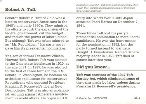 1994-01 Grolier Story of America Cards #61.1 Robert A. Taft Back