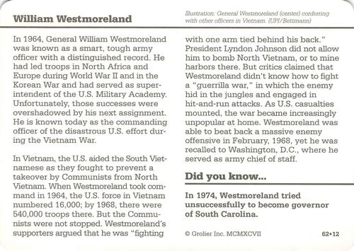 1994-01 Grolier Story of America #62.12 William Westmoreland Back